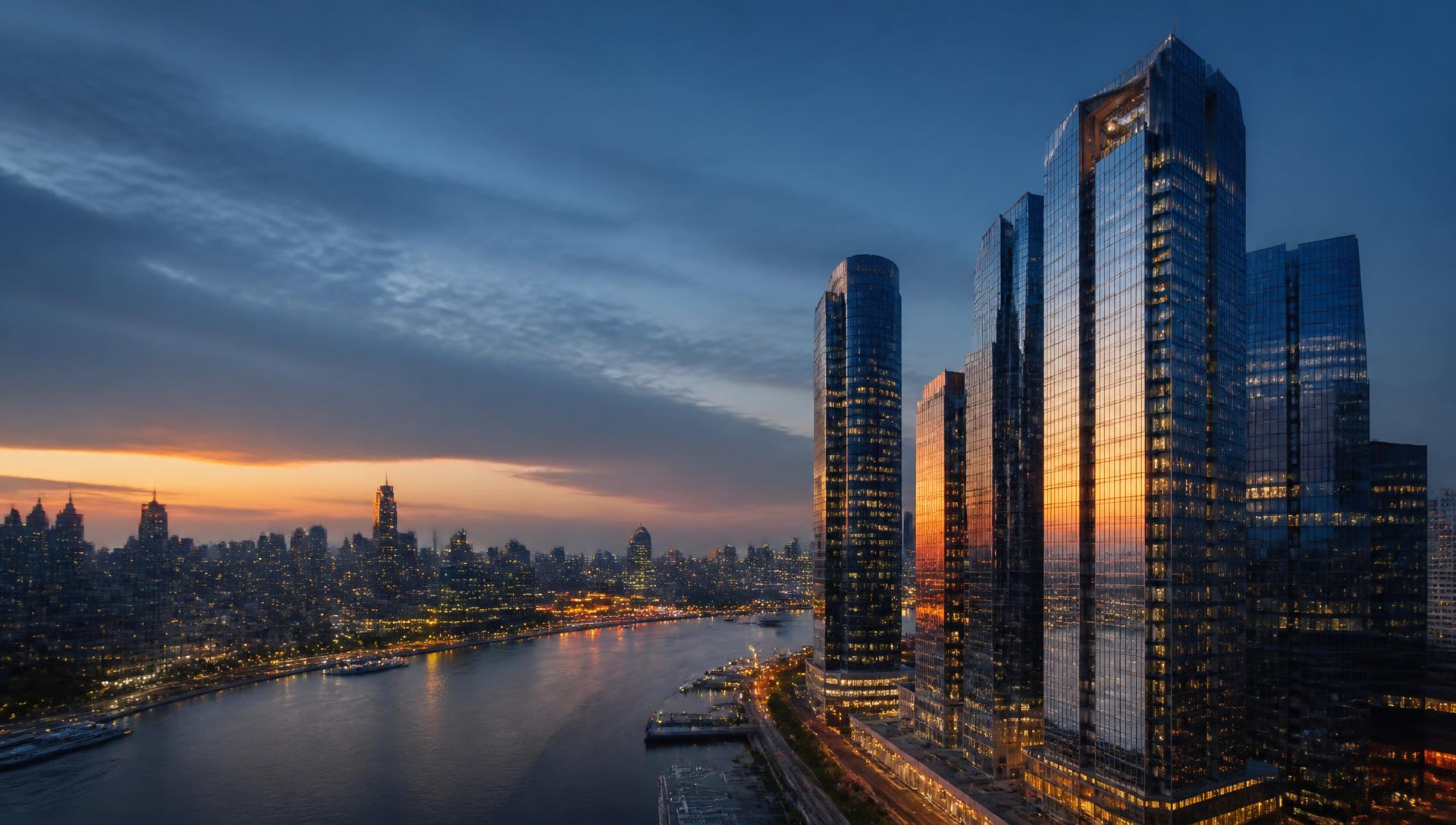 Luxury city skyline at dusk representing premium real estate investment